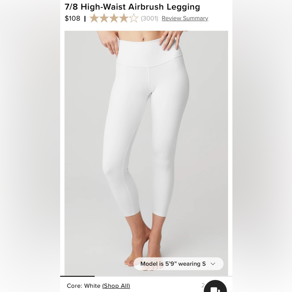 Alo yoga 7/8 high waist airbrush legging in size small white